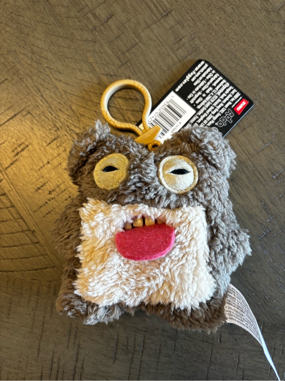 Fuggler Plush Monster Keychain - Gray & Cream with Pink Tongue